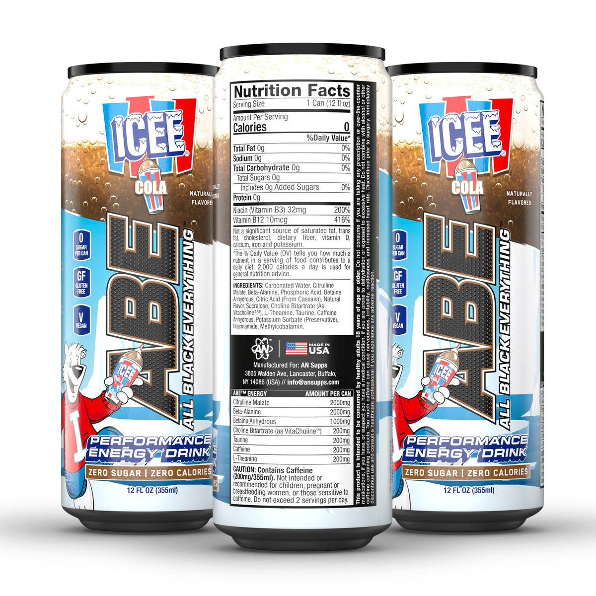 All Black Everything Sugar Free Energy Drink | ICEE® Cola | 0 Calories | 12 Pack | 200mg Natural Caffeine | Pre-Workout Sport Drink for Men and Women