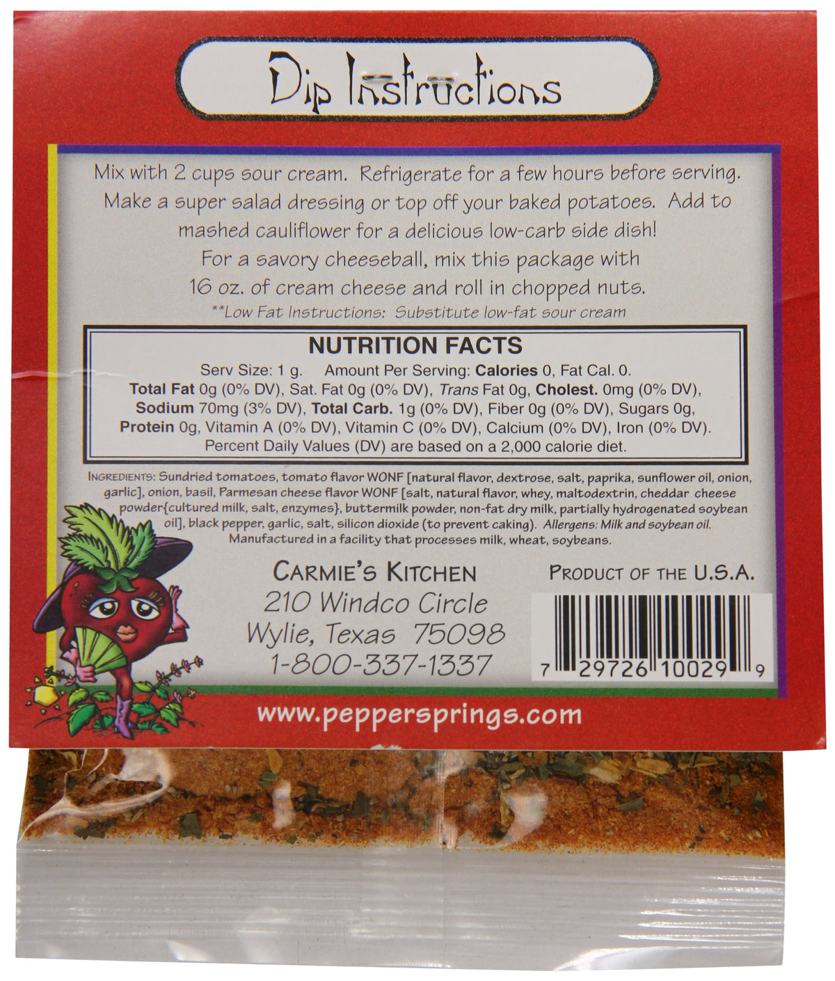 Carmie's Kitchen Sundried Tomato And Basil Dip Mix, 1.0 Ounce