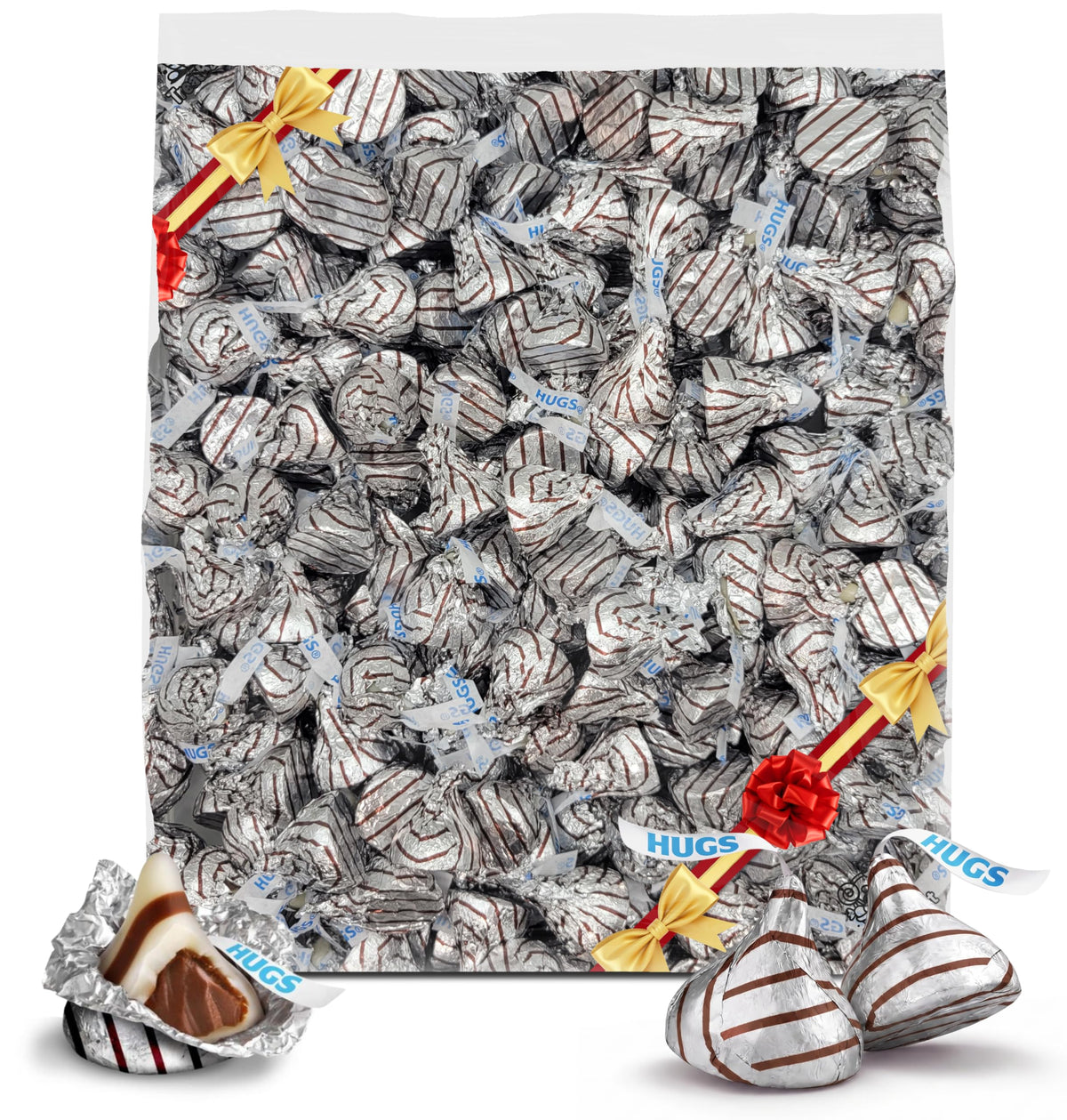 Kisse's HUGS Milk Chocolate & White Creme Candy Bulk 2 LB Approx 200 Pieces Individually Wrapped Party Favor Candy