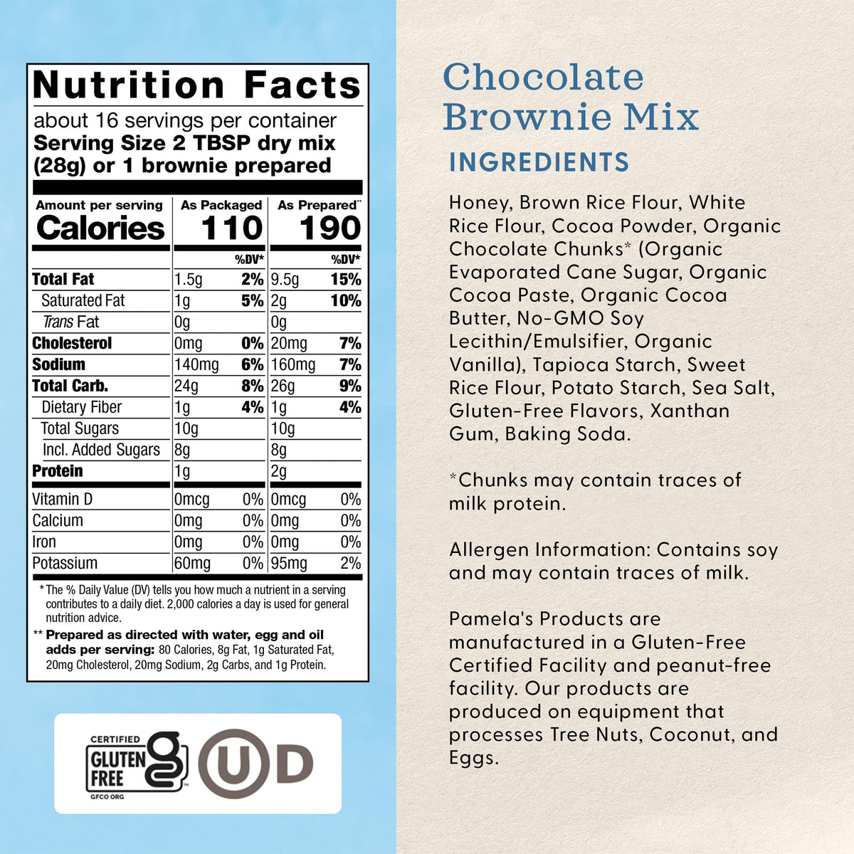 Pamela's Gluten Free Chocolate Brownie Mix, 16 oz (454 g)