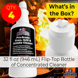 Commercial Grill and Oven Cleaner 32oz Concentrate 4pk. Heavy-Duty Fast-Acting Degreaser Solution Removes Carbon, Grime, Burnt Food and Oil