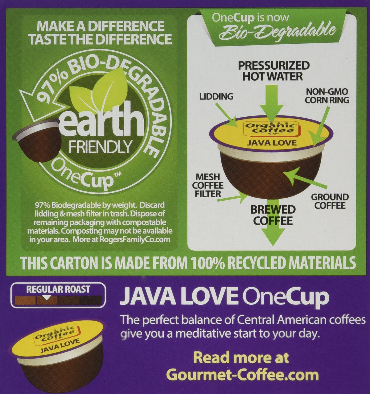 The Organic Coffee Company OneCup, Java Love, 12 Count