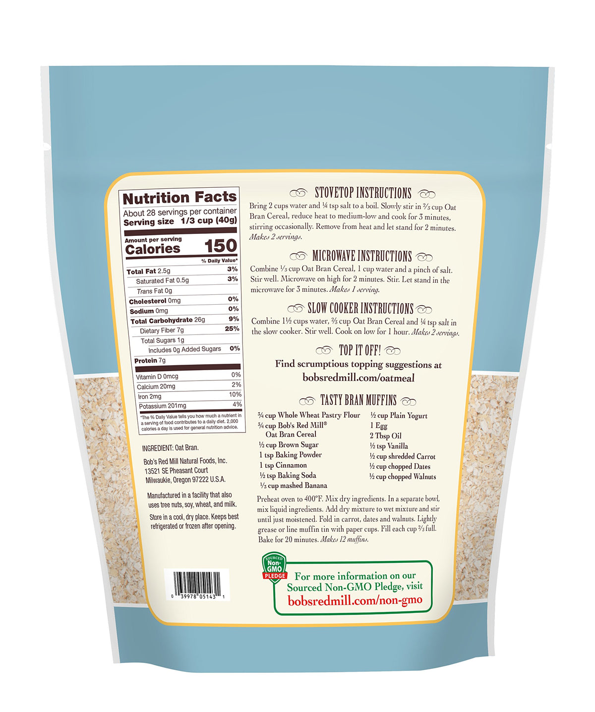 Bob's Red Mill Oat Bran Hot Cereal, 40-ounce