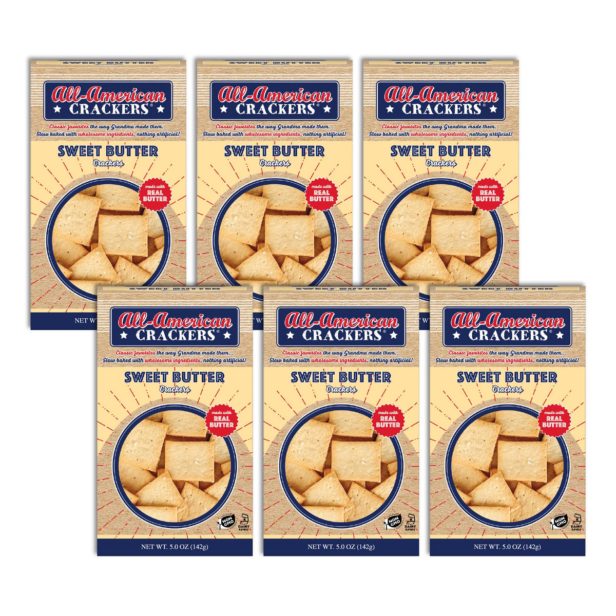 All-American Snack Crackers, Sweet Butter, 5 Ounce (Pack of 6), Made with Real Ingredients, Non-GMO, Kosher