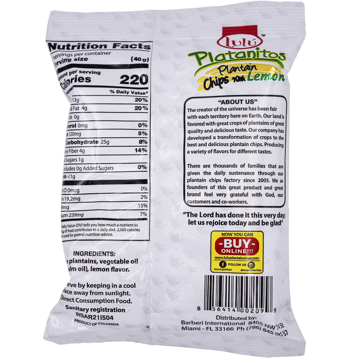 LULU Platanitos, Plantain Chips with Lemon, Gluten-Free, 1.4oz Bag (Pack of 24, Total of 33.6 Oz)
