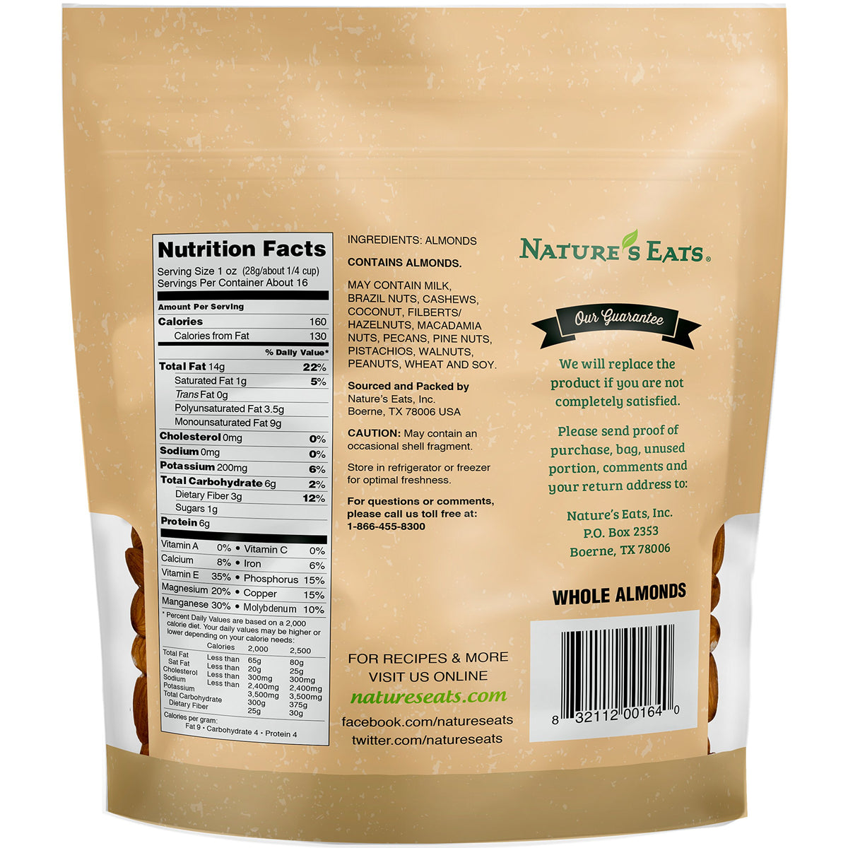 Nature's Eats Whole Almonds, Natural, 16 Oz