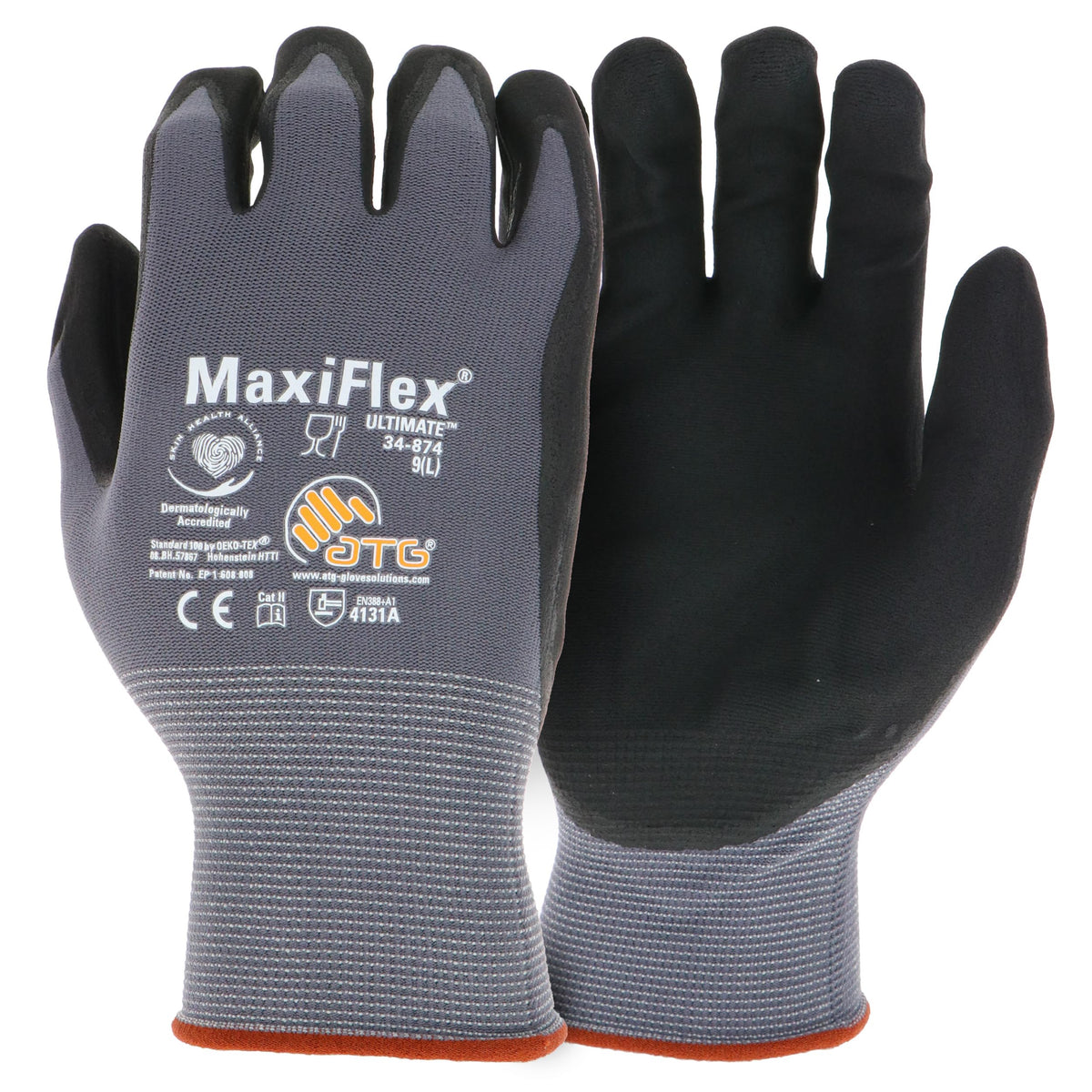 ATG 34-874T/S Maxiflex Ultimate, 15G Gray Nylon Shell, Black Nitrile Grip, Tagged Gray S