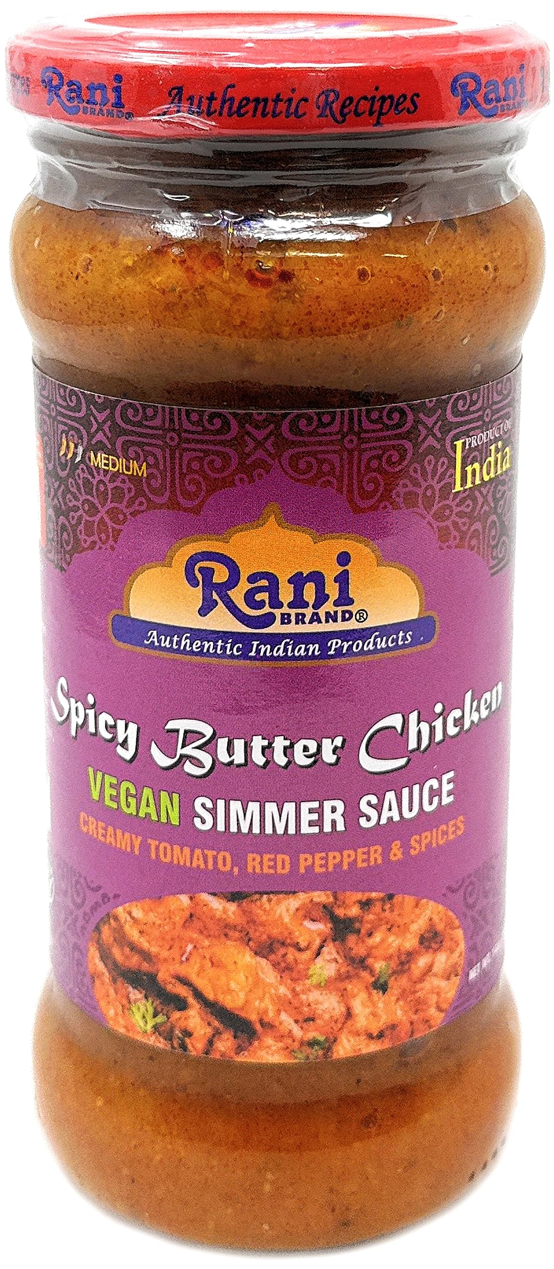 Rani Spicy Butter Chicken Vegan Simmer Sauce (Creamy Tomato, Red Pepper & Spices) 14oz (400g) Glass Jar ~ Easy to Use | Vegan | No Colors | All
