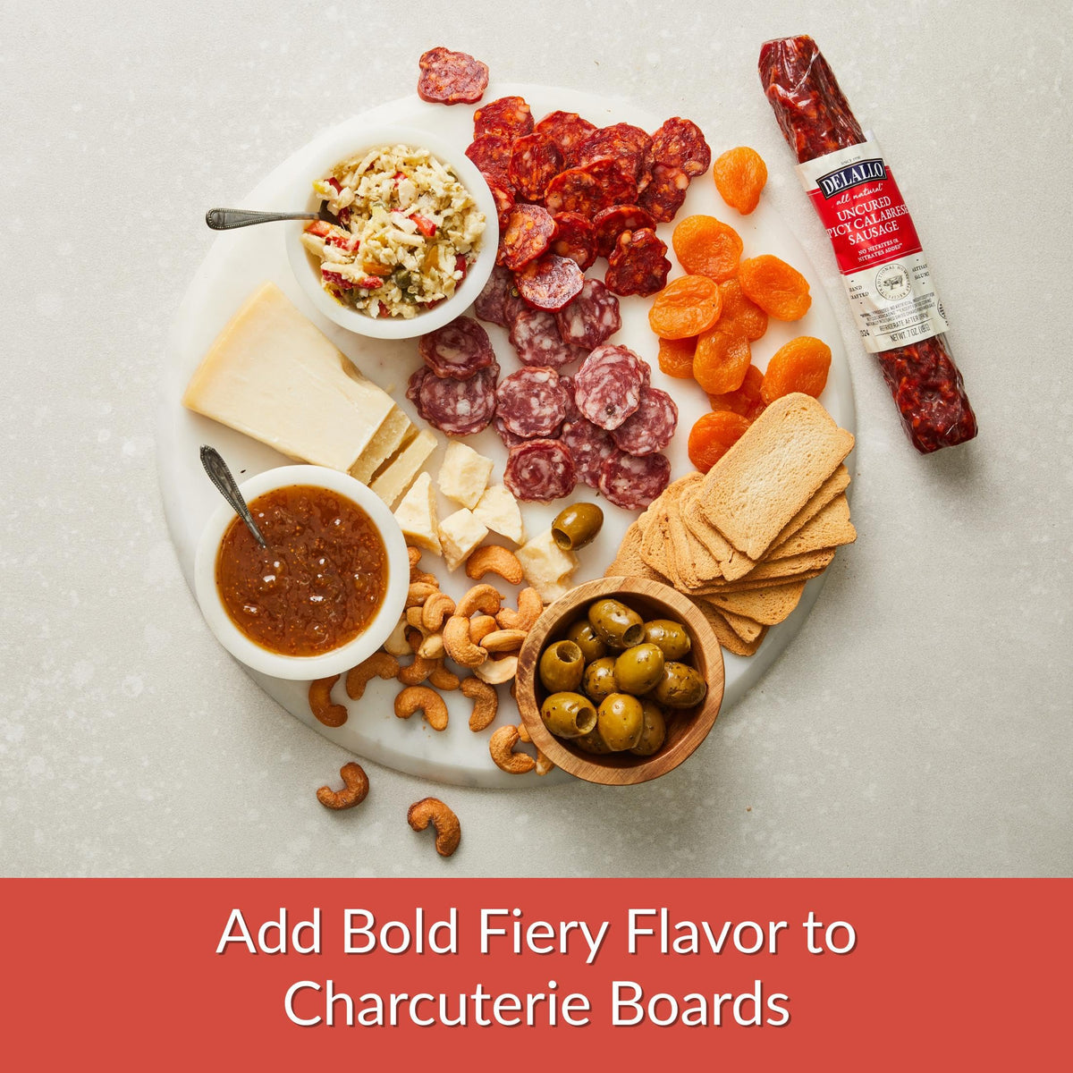 DeLallo Hot Calabrese Sausage, Naturally Air-Cured, Gourmet Italian Meat for Charcuterie and Snacking, Seasoned with Red Hot Chili Peppers