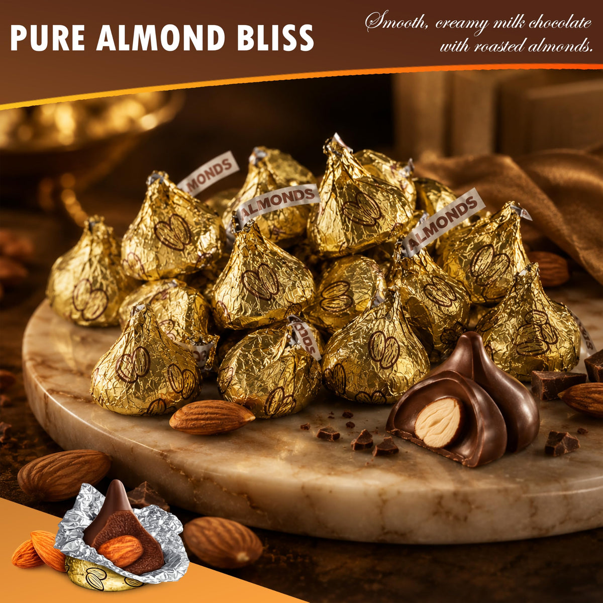 Milk Chocolate Almonds 1 lb., Gold Candy for Parties, Buffets & Gift Bags