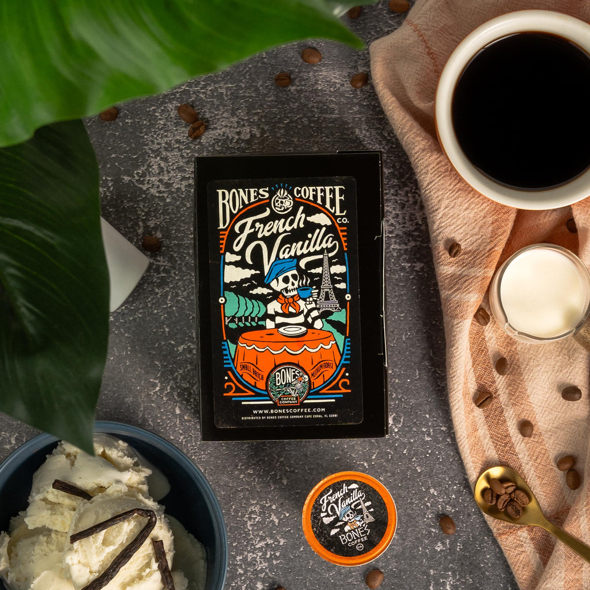 Bones Coffee Company Flavored Coffee Bones Cups French Vanilla Flavored Pods | 12ct Single-Serve Coffee Pods Compatible with Keurig 1.0 & 2.0 Keurig
