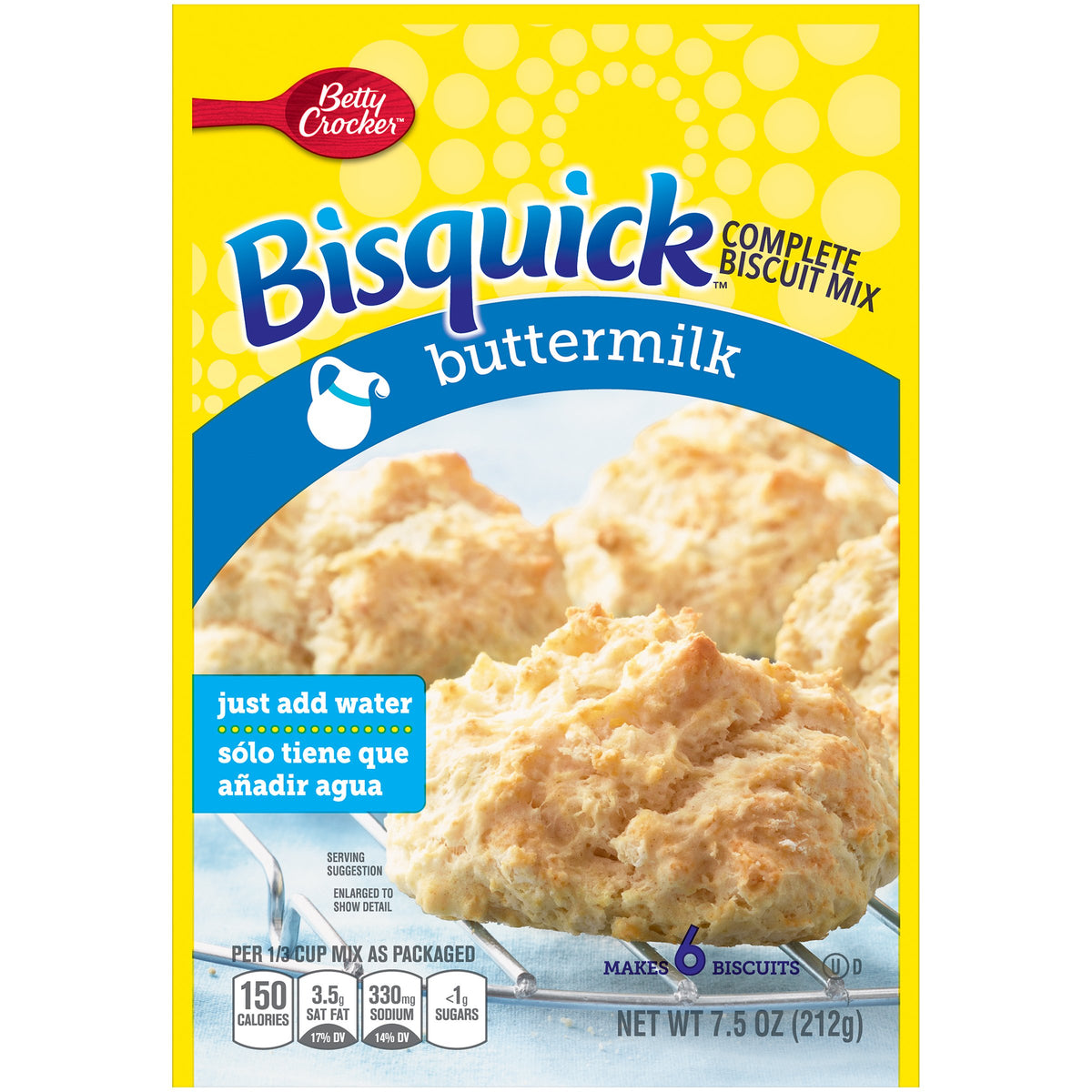 Betty Crocker Bisquick Complete Buttermilk Biscuit Mix, Just Add Water, 7.5 oz.