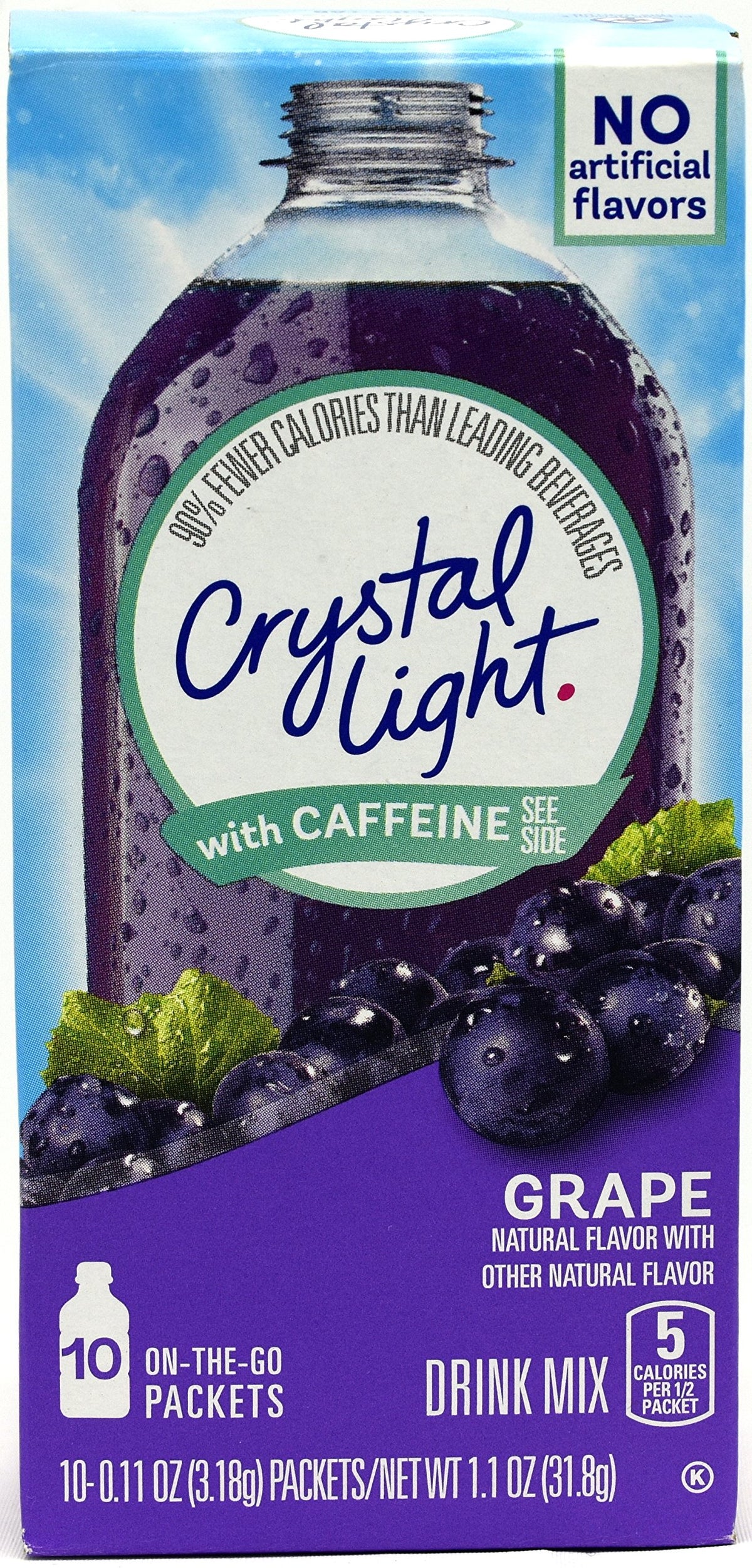 Crystal Light On-The-Go Drink Mix Packets with Caffeine, Zero Sugar Powdered Water Enhancer, Natural Flavor Low Calorie Beverage Mix, Energy Drink Mix