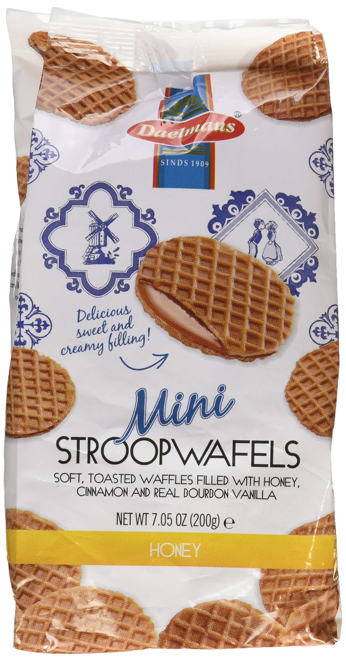 Daelmans Stroopwafel Minis, Honey, 7.04 oz Bag