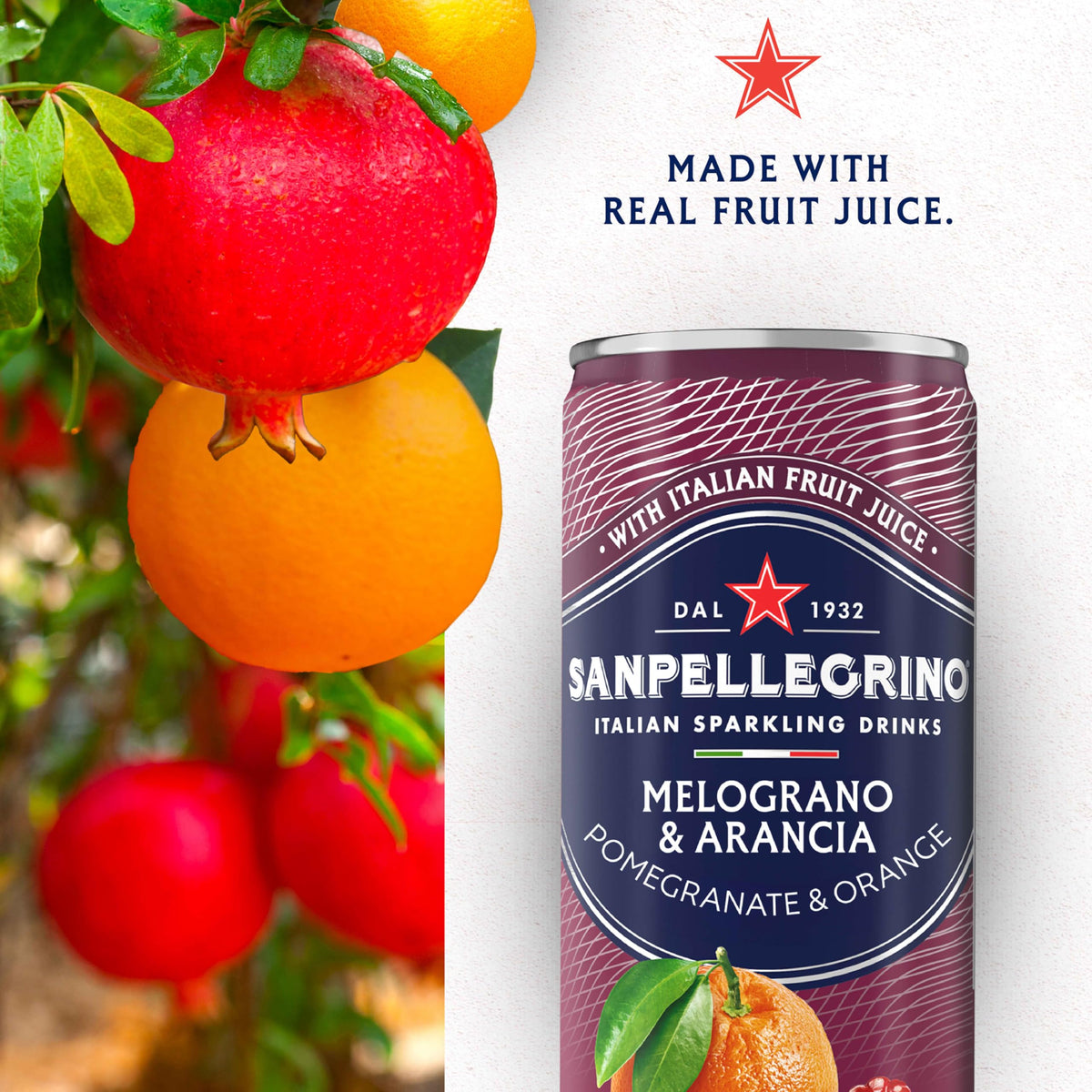 Sanpellegrino Italian Sparkling Drink Melograno And Arancia, Sparkling Orange And Pomegranate Beverage, 24 Pack Of Cans
