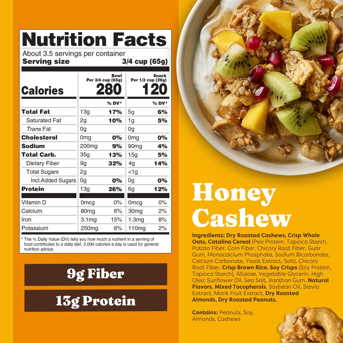 Catalina Crunch Protein Granola - Low Sugar Breakfast Cereal with 13g of Protein - Gluten Free, Keto Friendly - Honey Cashew - 8 oz. Bag (Pack of 1)