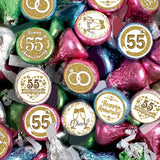 Gold 55th Anniversary Chocolate Kiss Stickers,180 Count, 0.75" Chocolate Drop Labels for Kisses, 55th Wedding Anniversary Party Favors Labels