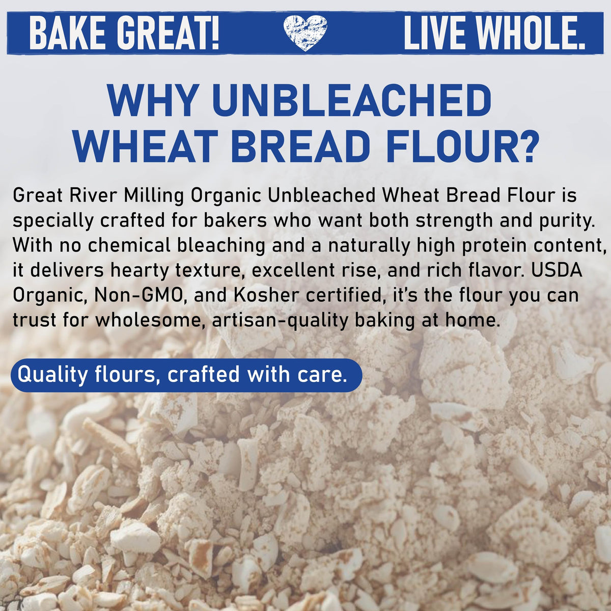 Great River Milling Organic Unbleached Wheat Bread Flour | Artisan Bread Flour for Baking | Multi-Purpose Wheat, Unbromated, Non-GMO, Kosher | 25 Lb