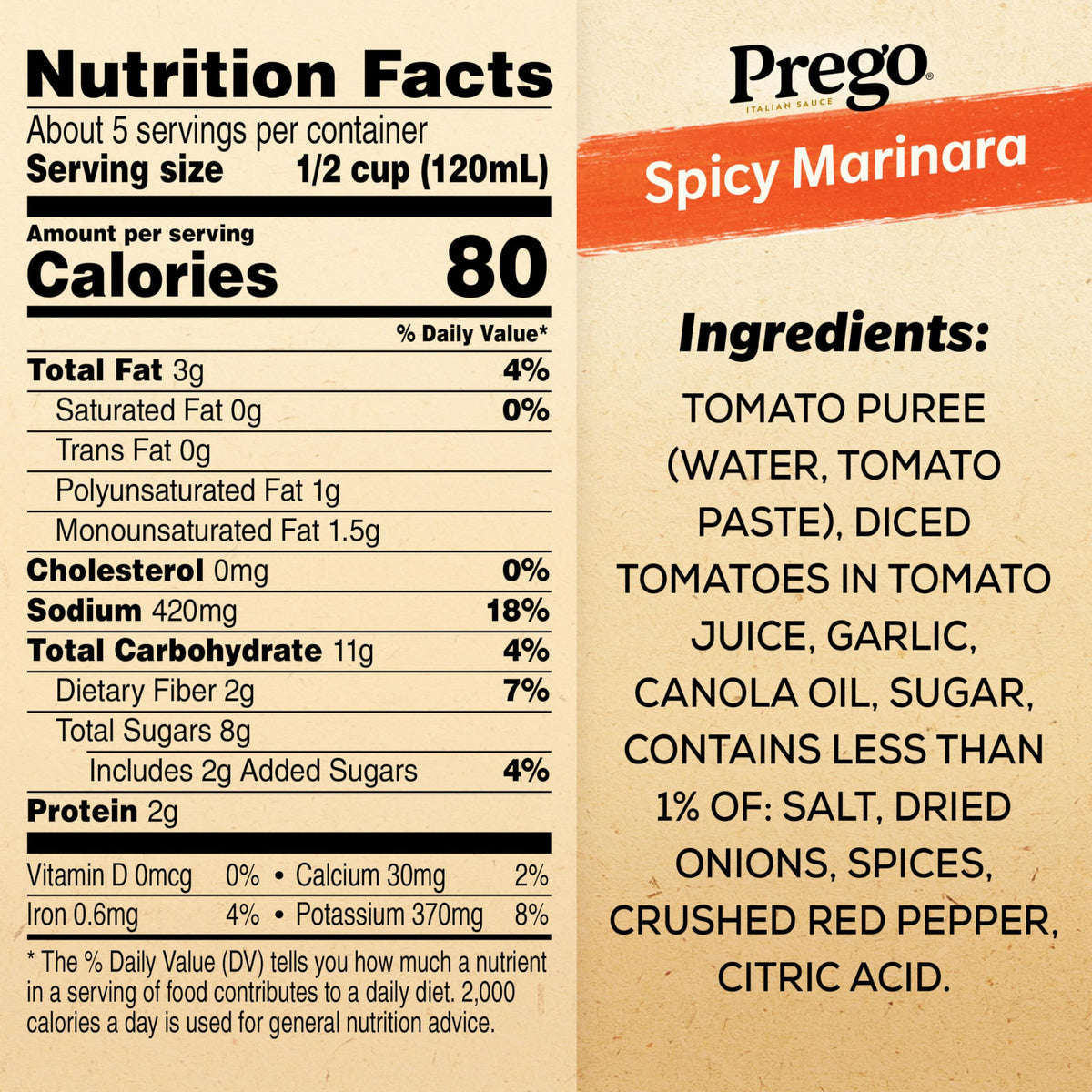 Prego Spicy Marinara Pasta Sauce, 24 oz Jar