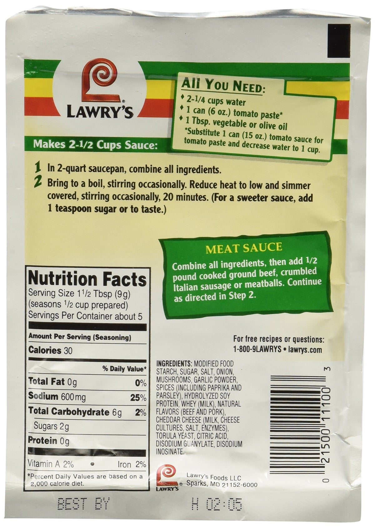 Lawry's Original Spaghetti Sauce Mix 3 pack