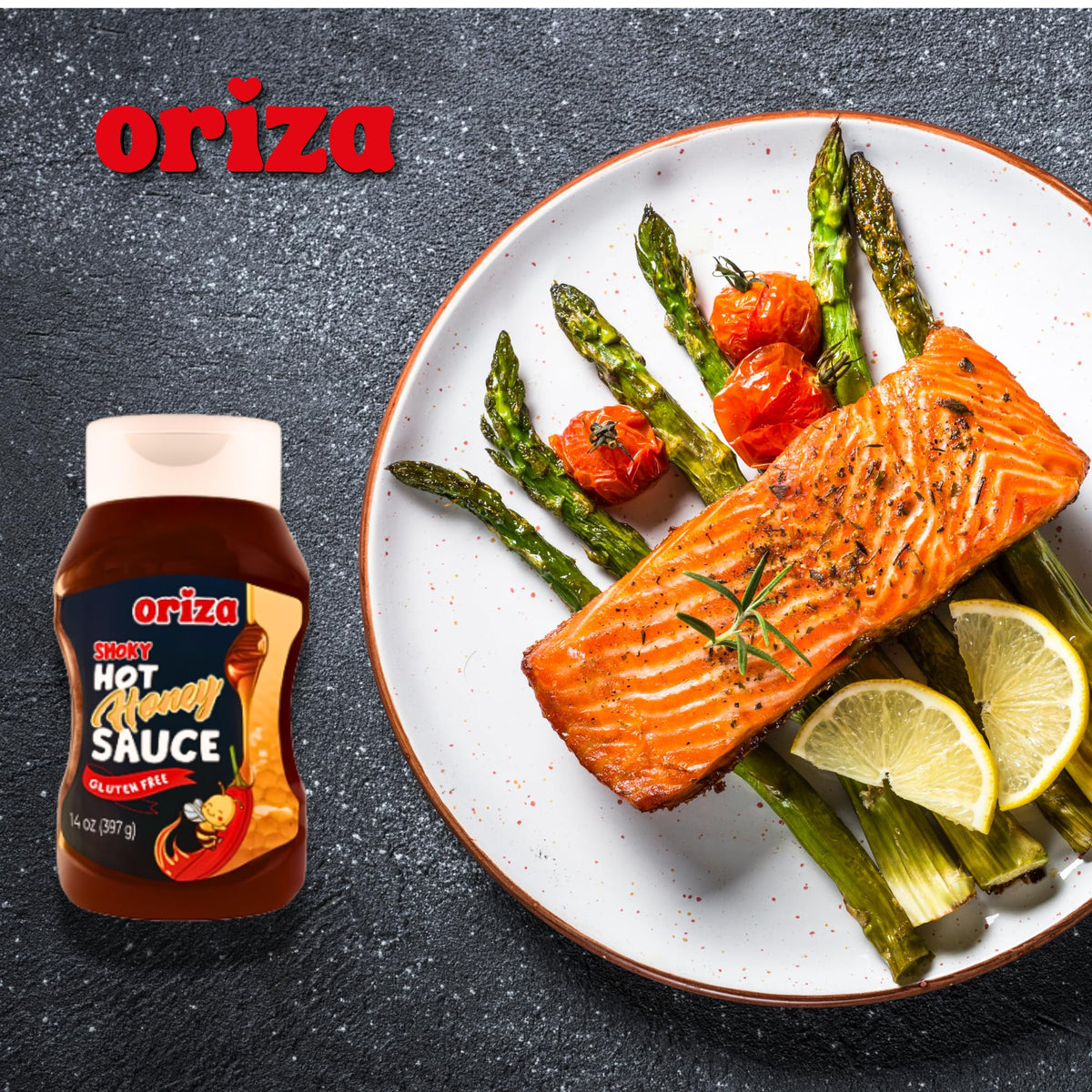 Oriza Smoky Hot Honey Sauce 14oz - Sweet Heat with Rich Smoky Flavor - Perfect for BBQ, Chicken, and Grilled Meats