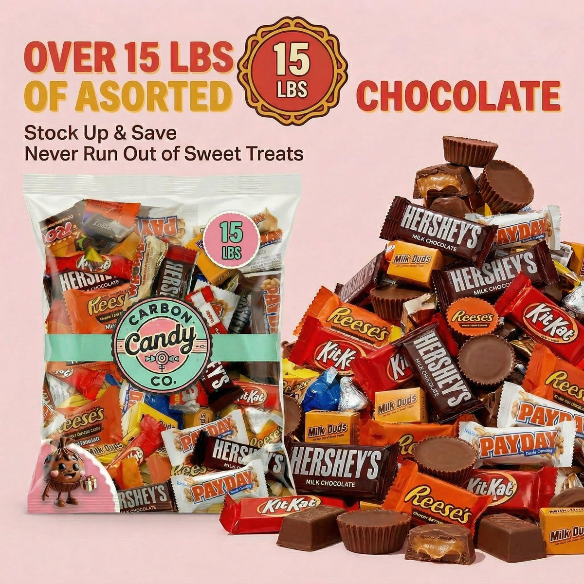 Chocolate Candy Variety Pack, 15 Lb - Mini Bars, Individually Wrapped