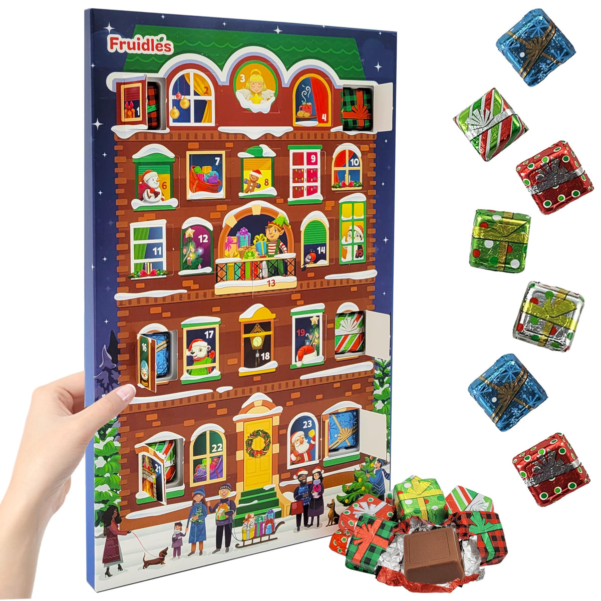 Fruidles Christmas Chocolate Advent Calendar, Christmas By The Creek, 24 Pieces (Pack of 8)