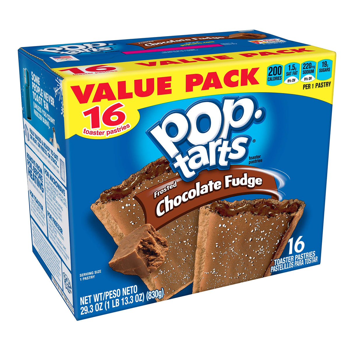 Pop-Tarts Breakfast Toaster Pastries, Frosted Chocolate Fudge Flavored, Value Pack, 29.3 oz (16 Count)(Pack of 8)