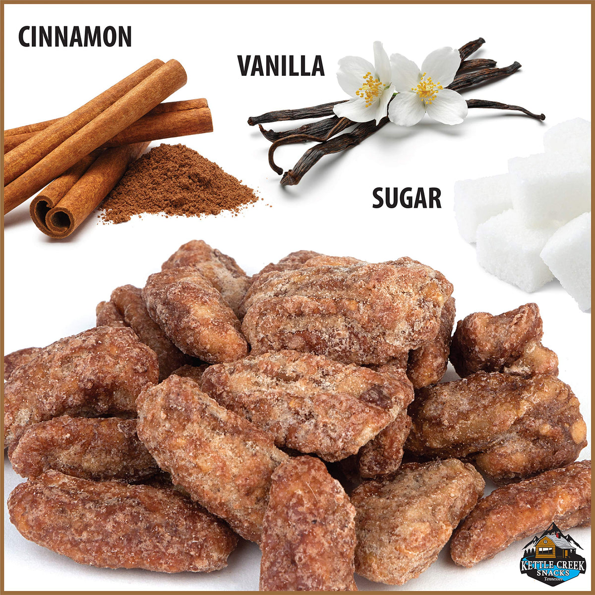 Kettle Creek Snacks Cinnamon Roasted Pecans Non GMO 2 Lb Bag
