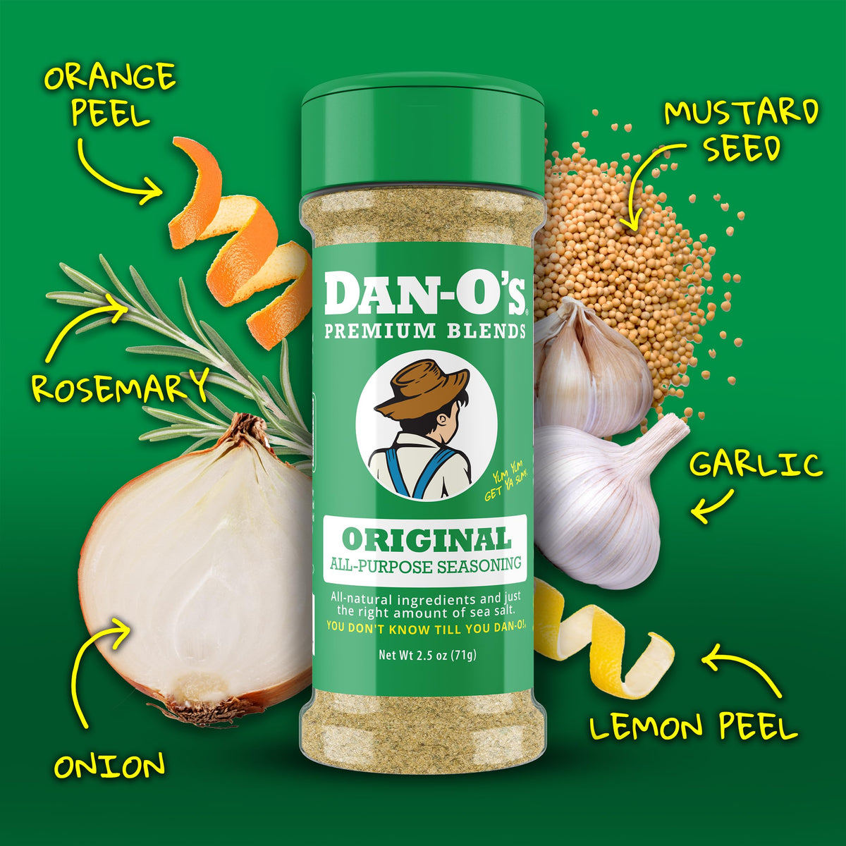 Dan-O's Original Seasoning, 2.5 oz Bottle, All Purpose Seasoning for Chicken, Turkey, Beef, Veggies and More, Sugar Free, Zero Calorie, Use this Spice