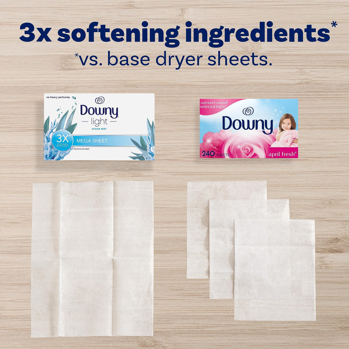 Downy Light Mega Dryer Sheets, Laundry Fabric Softener, Ocean Mist, 130 Count
