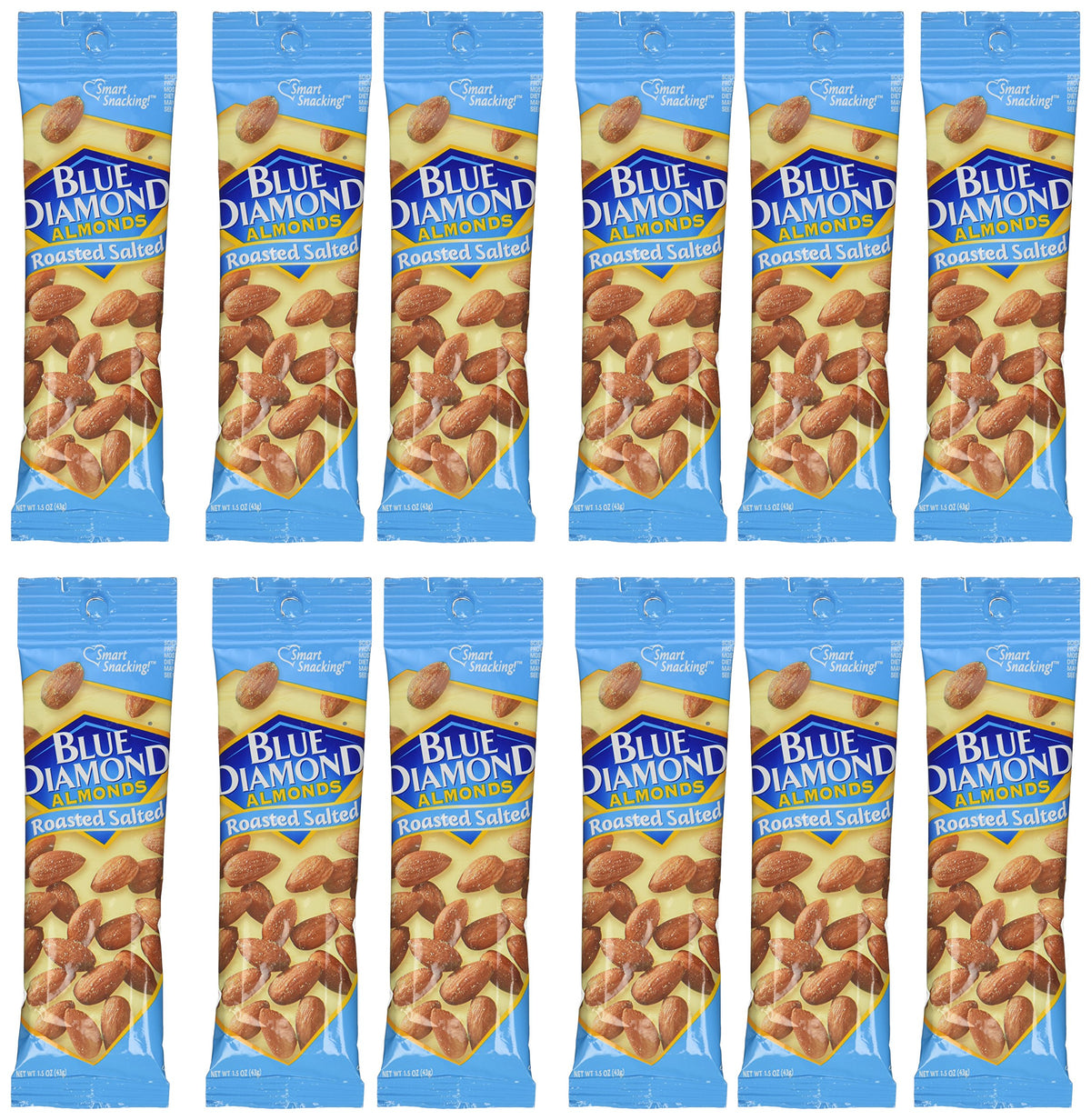 Blue Diamond Almonds, 1.5oz tubes, Roasted Salted, 12 ea