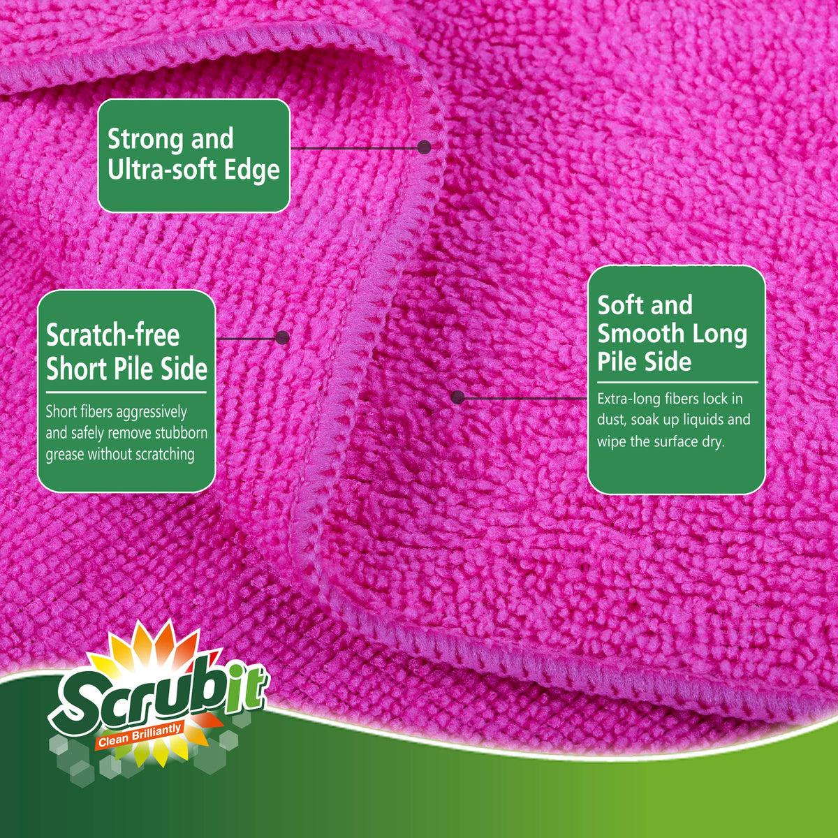 SCRUBIT Microfiber Cleaning Cloth Lint Free Towels for House, Kitchen, Cars, Windows -Ultra Absorbent and Super Soft Wash Cloths (24 Pack)