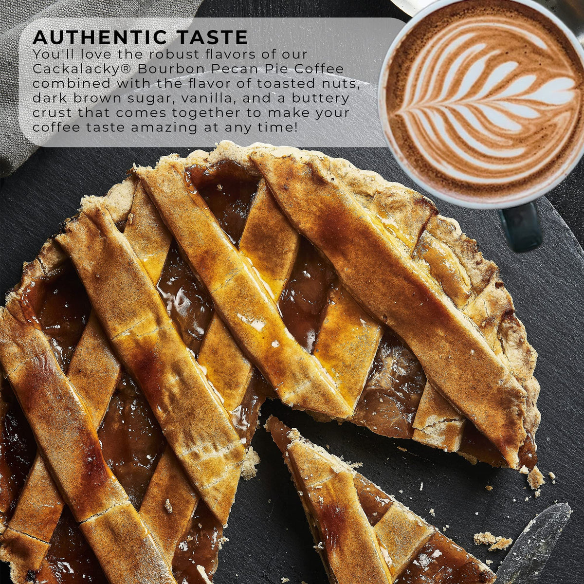 Cackalacky Famously Original Bourbon Pecan Pie Coffee Beans - 12 oz Bag - Signature Medium Roast, Gourmet Flavored Coffee with Toasted Nuts, Dark